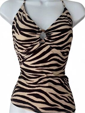 Vintage Ralph Lauren Beige and Black Zebra Print Halter Tank Top